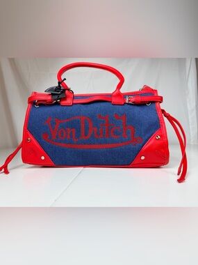 Von Dutch Lane Shoulder Bag Red and Blue Denim NWT Y2K